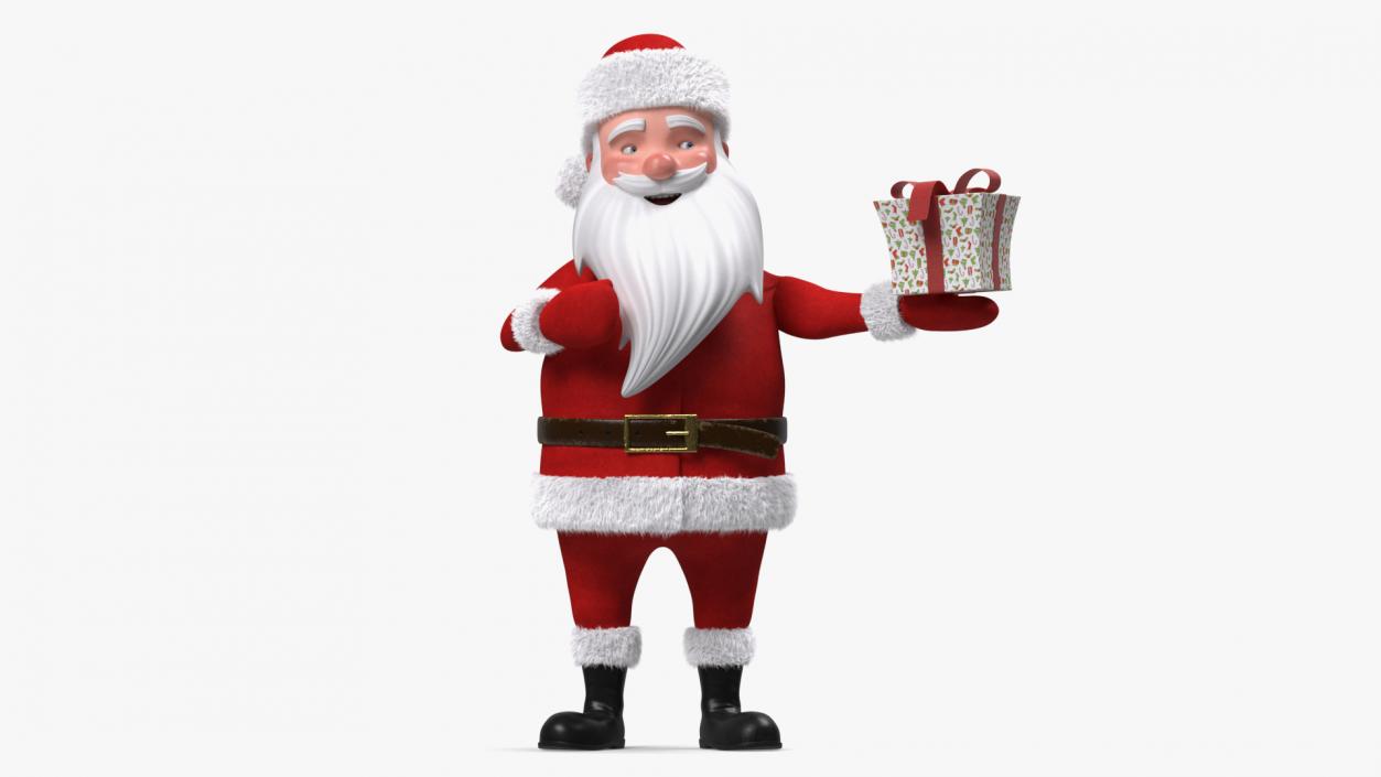 3D Smiling Santa Claus Cartoon Character with Gift Fur