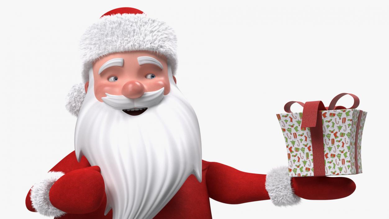 3D Smiling Santa Claus Cartoon Character with Gift Fur