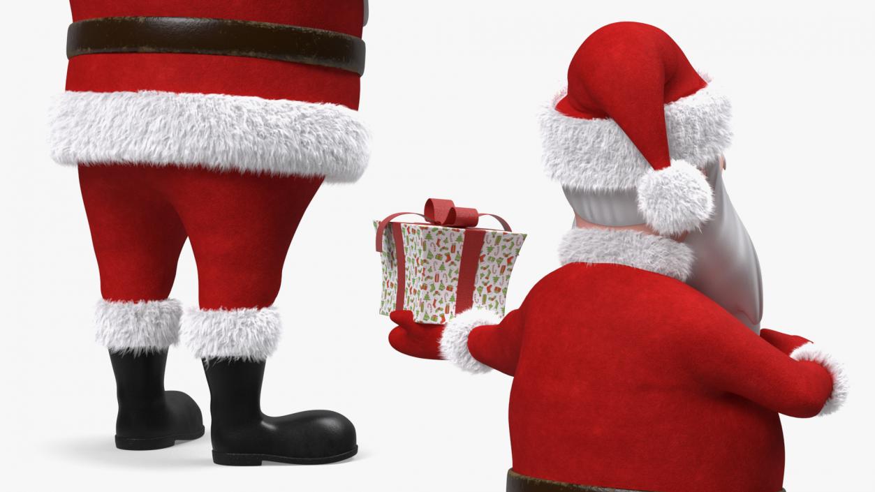 3D Smiling Santa Claus Cartoon Character with Gift Fur