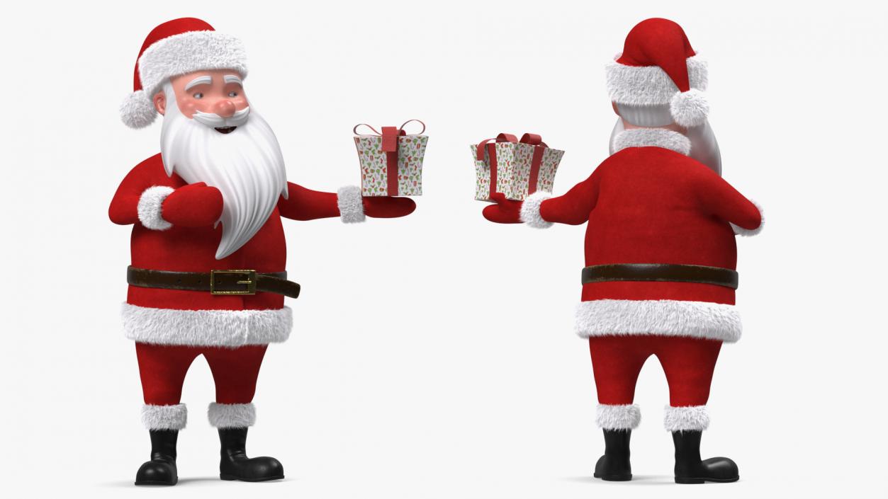 3D Smiling Santa Claus Cartoon Character with Gift Fur