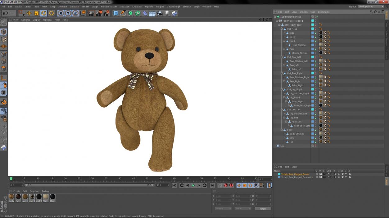 3D Teddy Bear Rigged for Cinema 4D 2 model