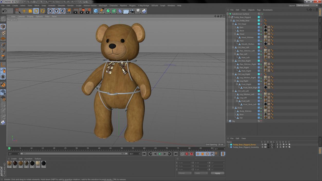 3D Teddy Bear Rigged for Cinema 4D 2 model