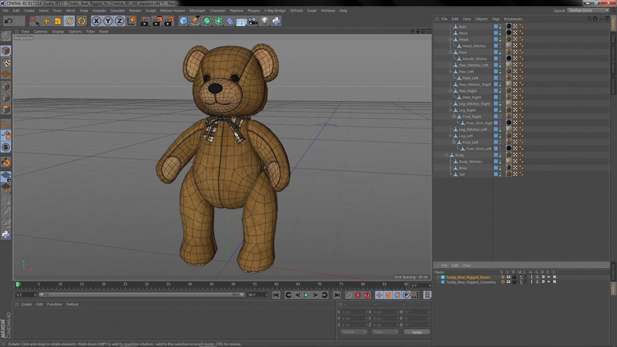 3D Teddy Bear Rigged for Cinema 4D 2 model