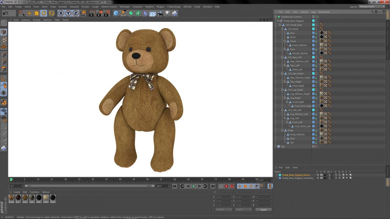 3D Teddy Bear Rigged for Cinema 4D 2 model