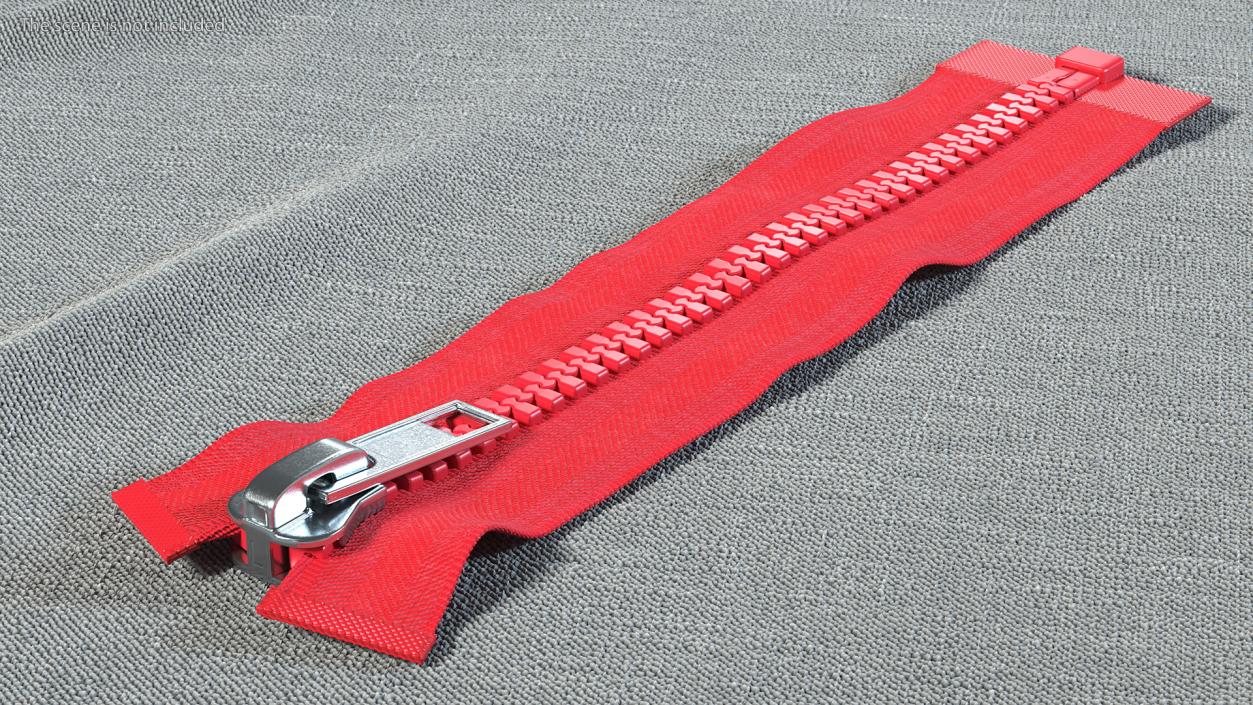 3D model One Sided Plastic Zipper Closed Red