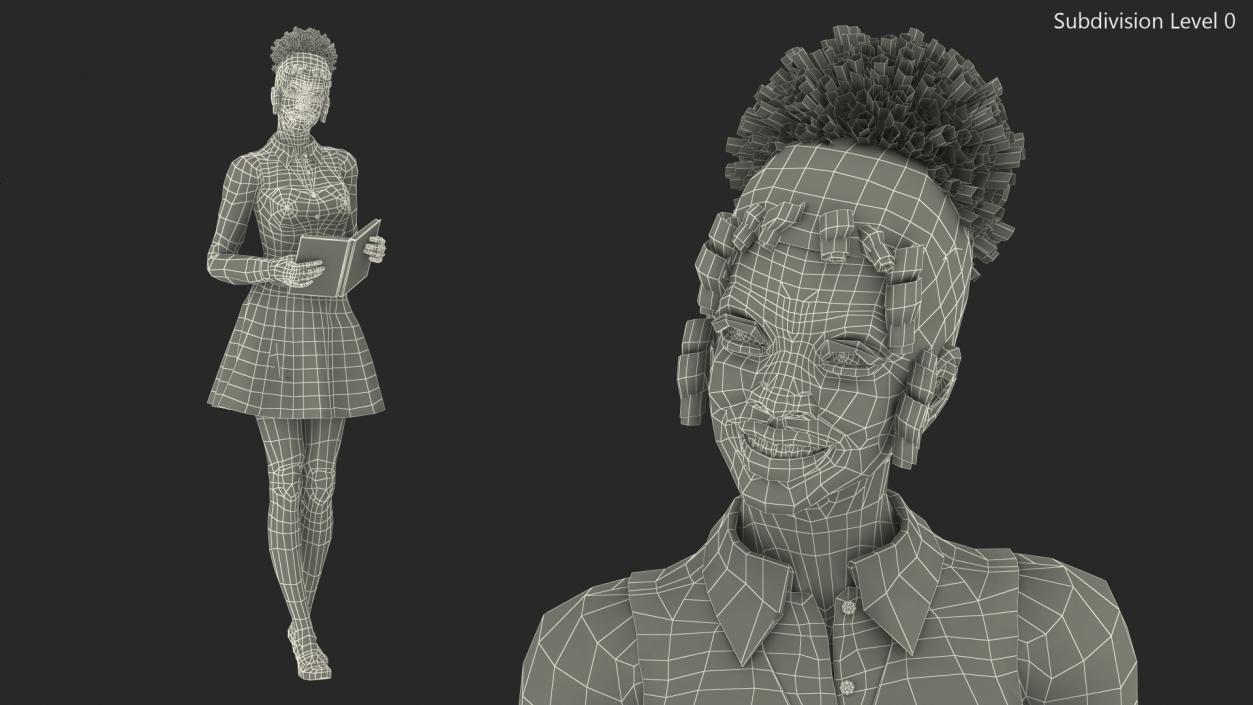 3D Light Skin Young Black Female Student Standing Pose