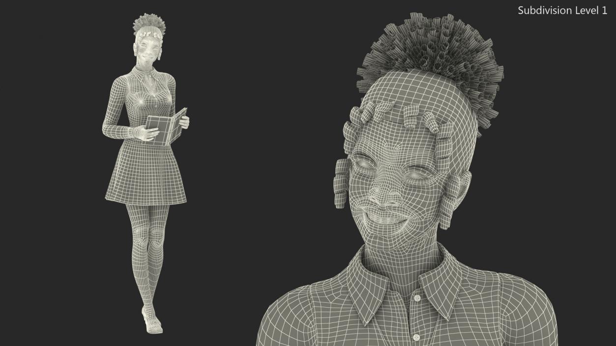 3D Light Skin Young Black Female Student Standing Pose