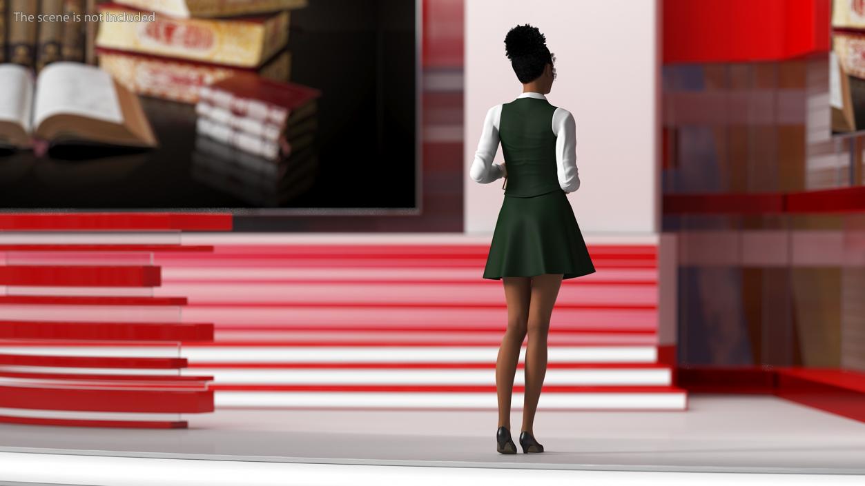 3D Light Skin Young Black Female Student Standing Pose