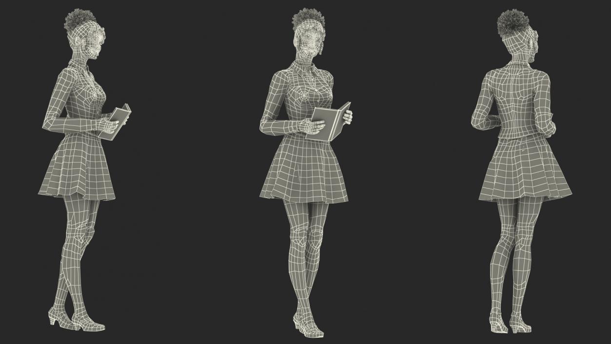 3D Light Skin Young Black Female Student Standing Pose