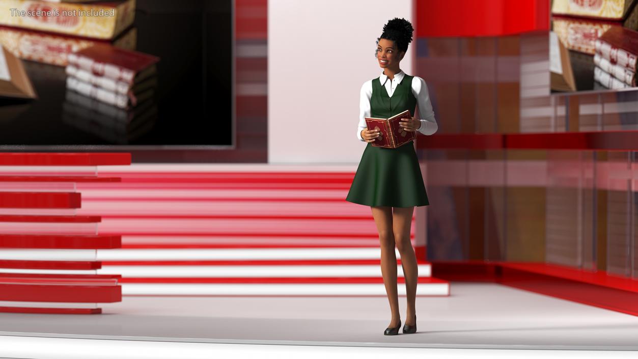 3D Light Skin Young Black Female Student Standing Pose