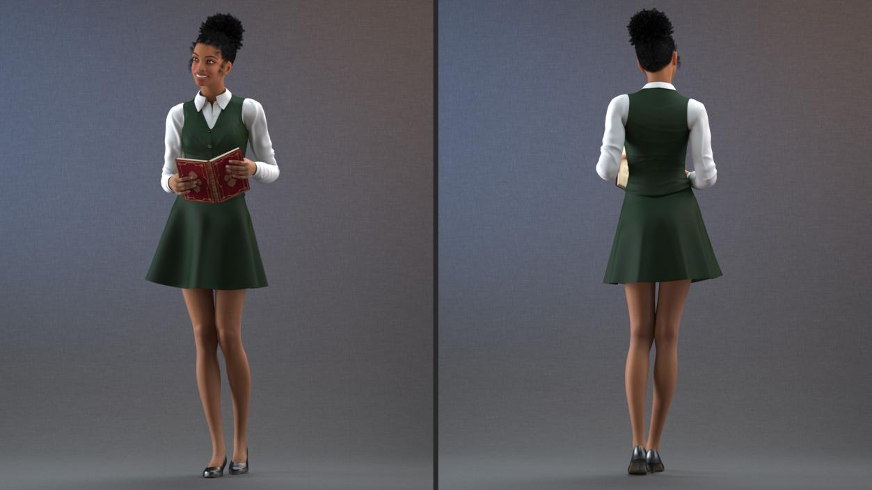 3D Light Skin Young Black Female Student Standing Pose