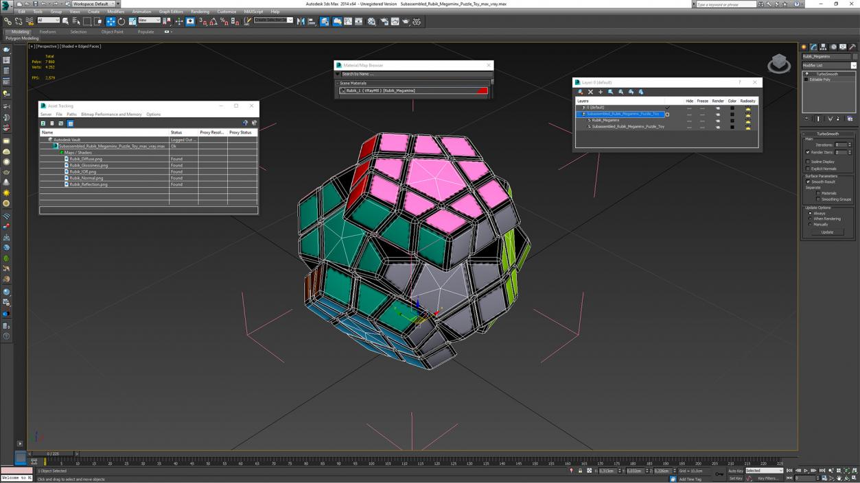 3D Subassembled Rubik Megaminx Puzzle Toy model