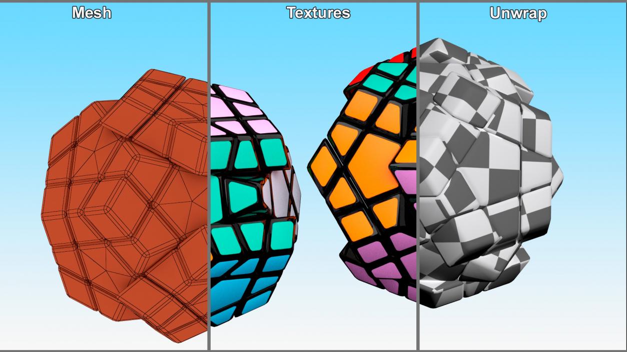 3D Subassembled Rubik Megaminx Puzzle Toy model