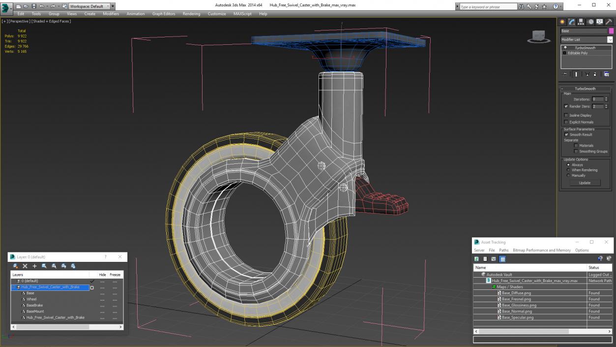 3D Hub Free Swivel Caster with Brake model