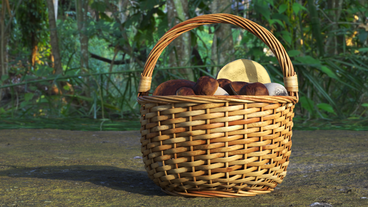 3D Straw Basket Of Porcini Mushrooms model