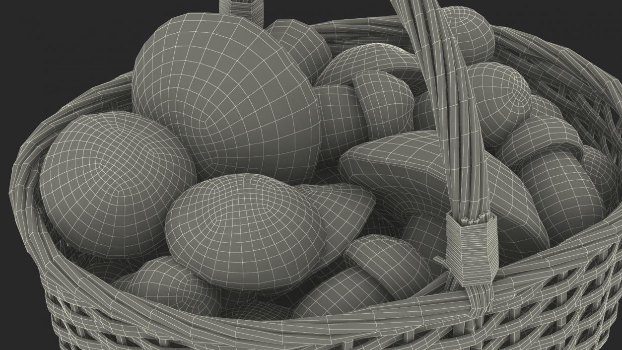 3D Straw Basket Of Porcini Mushrooms model