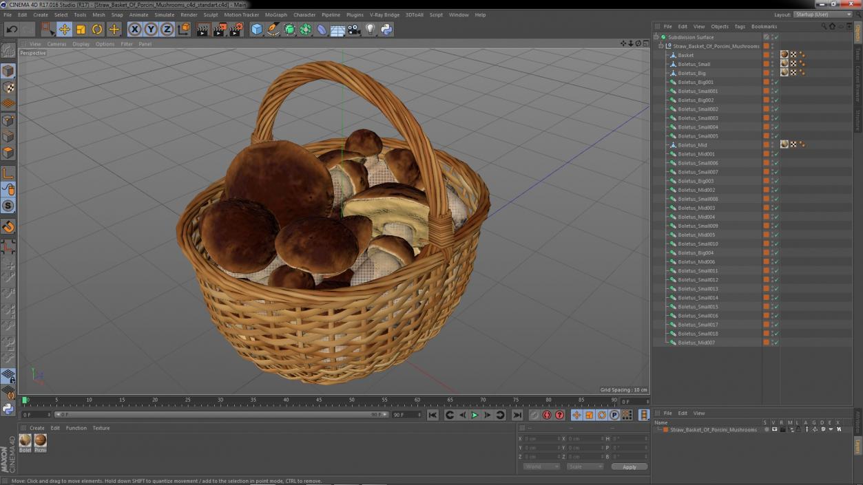 3D Straw Basket Of Porcini Mushrooms model