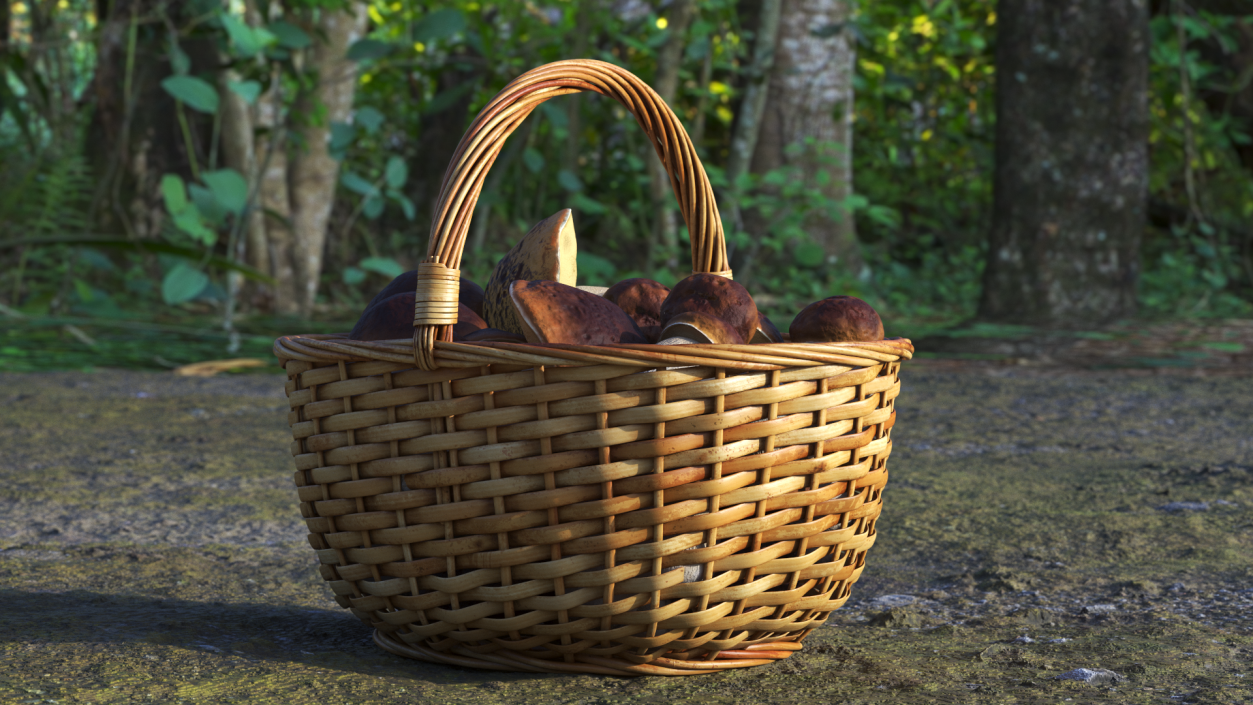 3D Straw Basket Of Porcini Mushrooms model