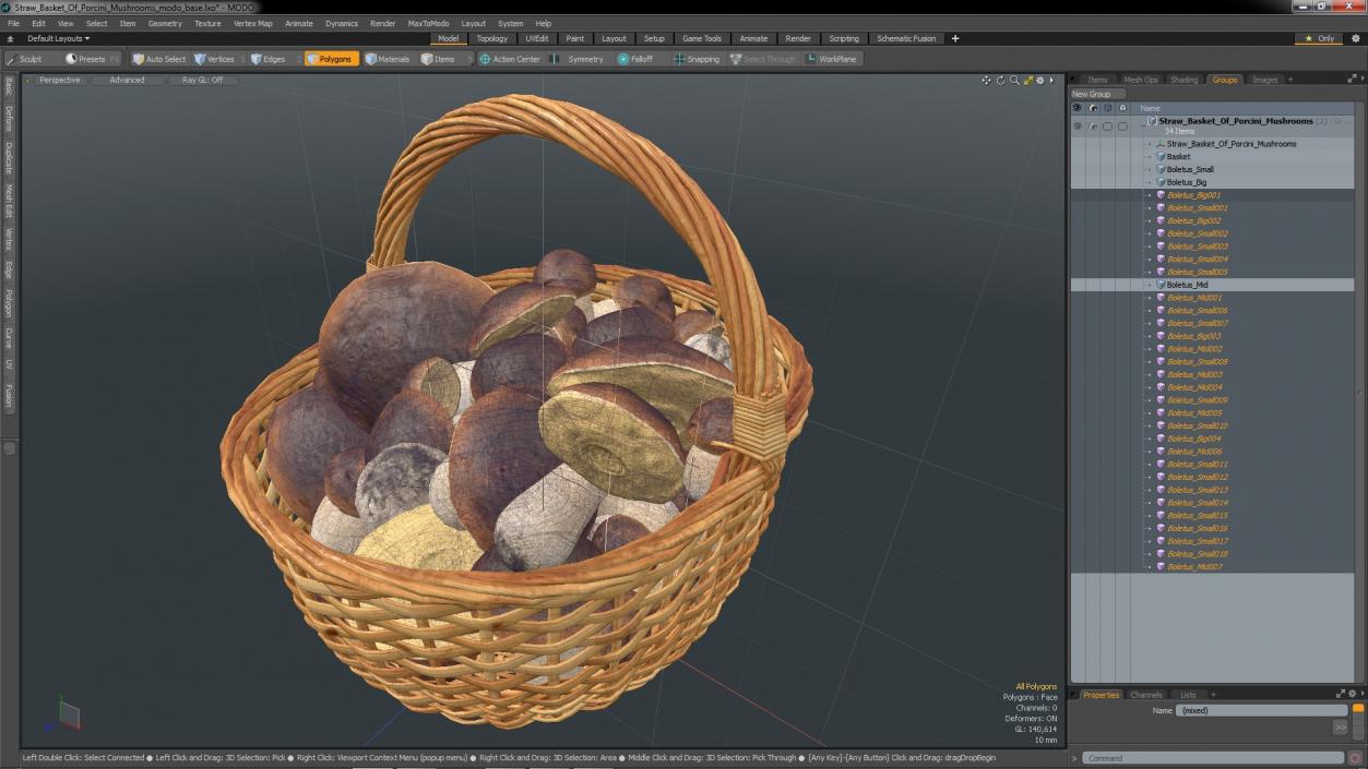 3D Straw Basket Of Porcini Mushrooms model