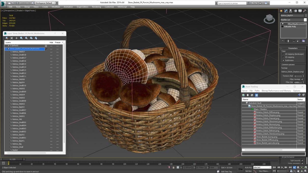 3D Straw Basket Of Porcini Mushrooms model