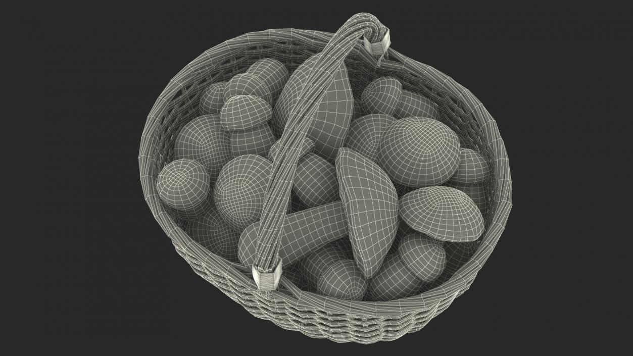 3D Straw Basket Of Porcini Mushrooms model