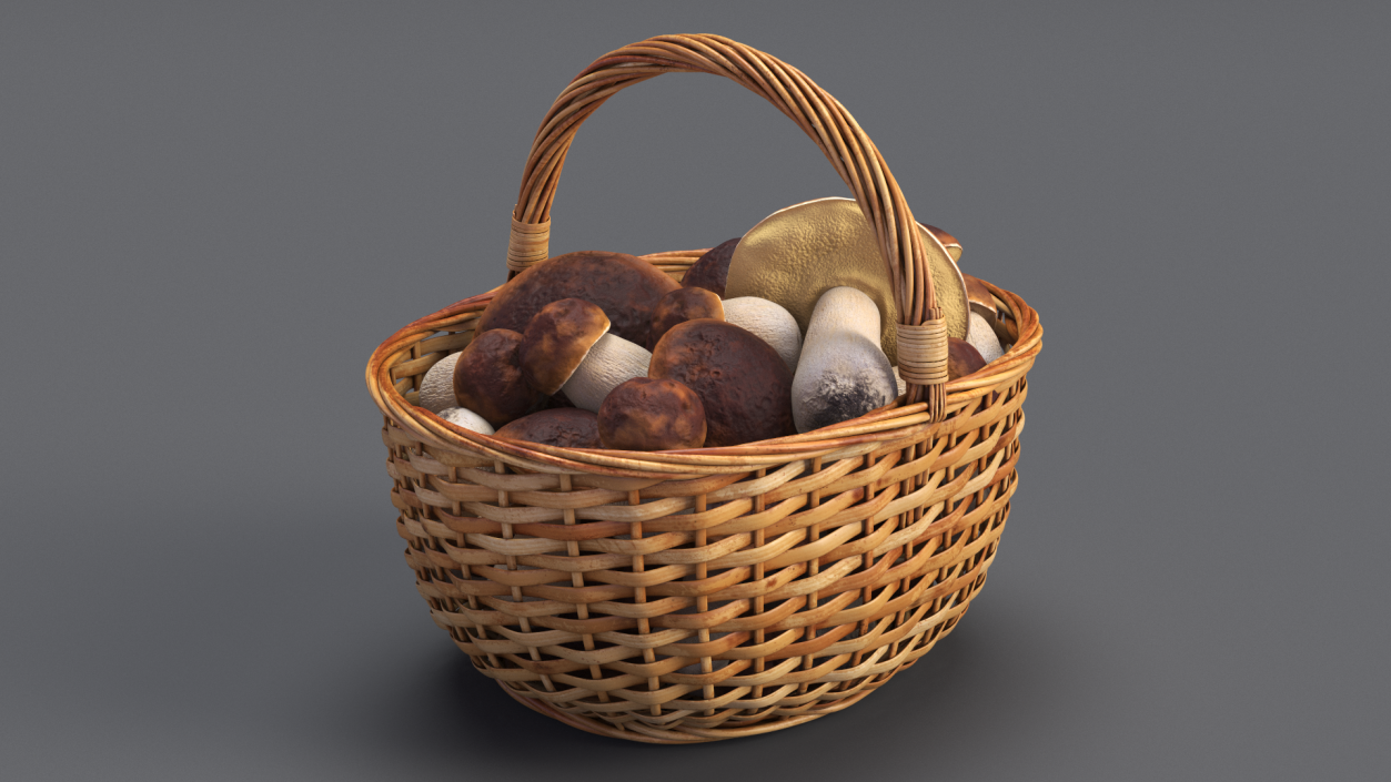 3D Straw Basket Of Porcini Mushrooms model