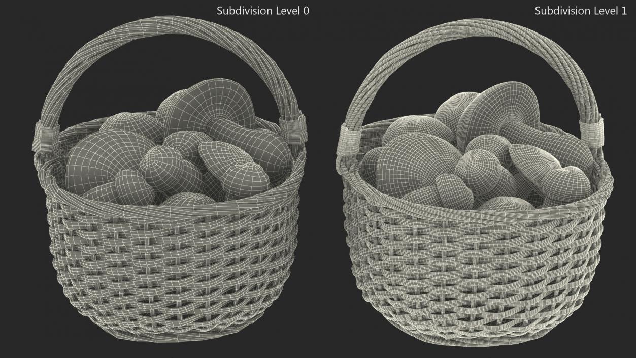 3D Straw Basket Of Porcini Mushrooms model