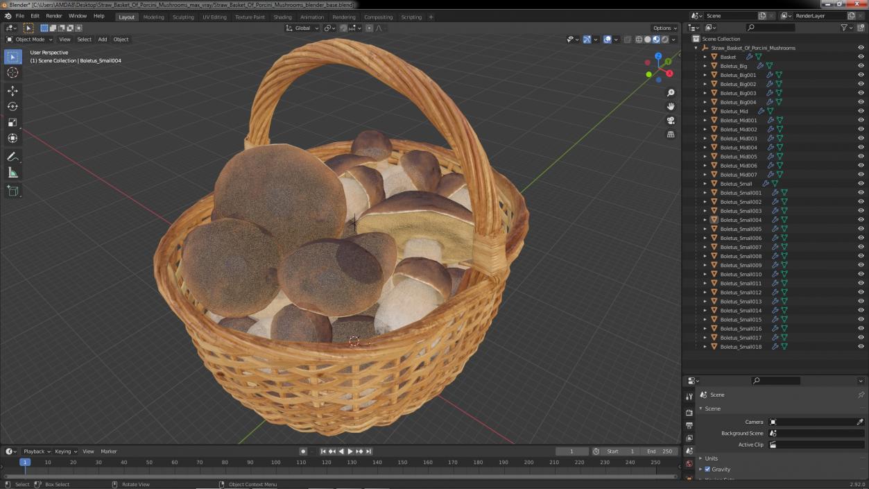 3D Straw Basket Of Porcini Mushrooms model