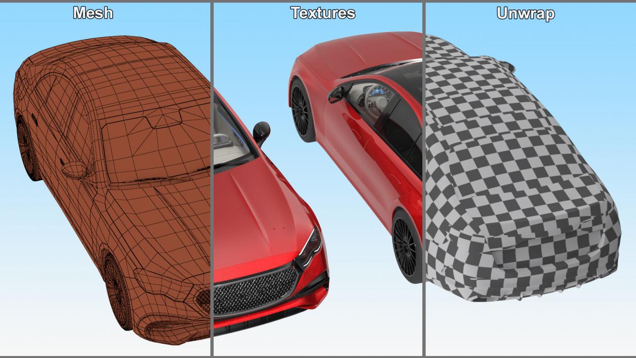 3D Luxury Car Red Sedan Rigged for Maya