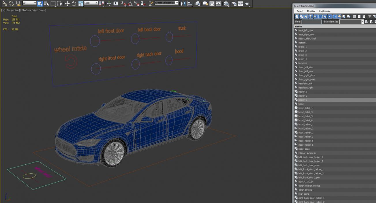 3D Tesla Model S P100D 2015 Rigged