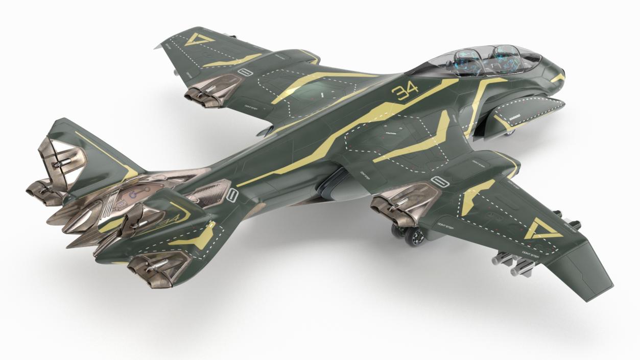 Armed Futuristic Military Fighter Green 3D model