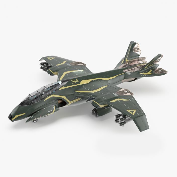 Armed Futuristic Military Fighter Green 3D model