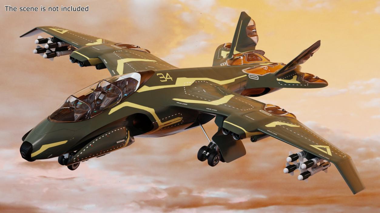 Armed Futuristic Military Fighter Green 3D model