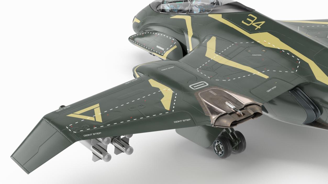 Armed Futuristic Military Fighter Green 3D model