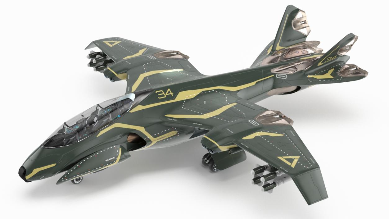 Armed Futuristic Military Fighter Green 3D model