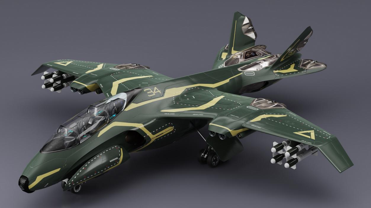 Armed Futuristic Military Fighter Green 3D model