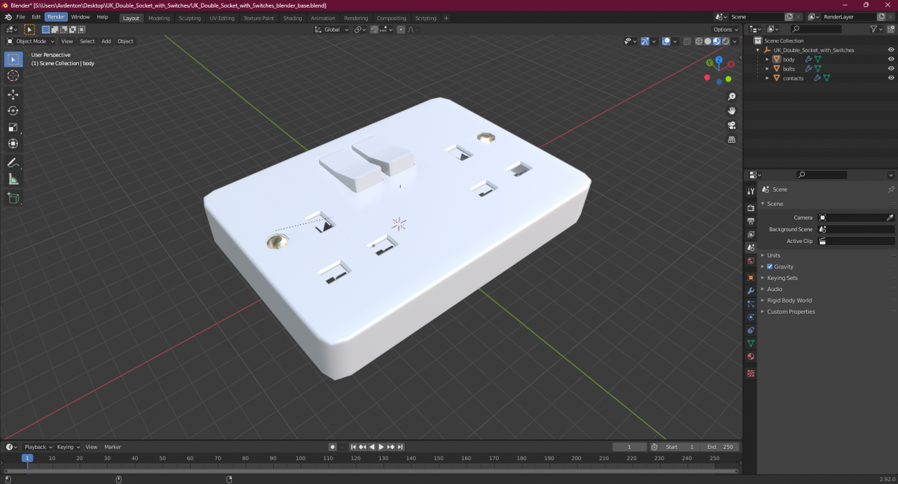 3D model UK Double Socket with Switches