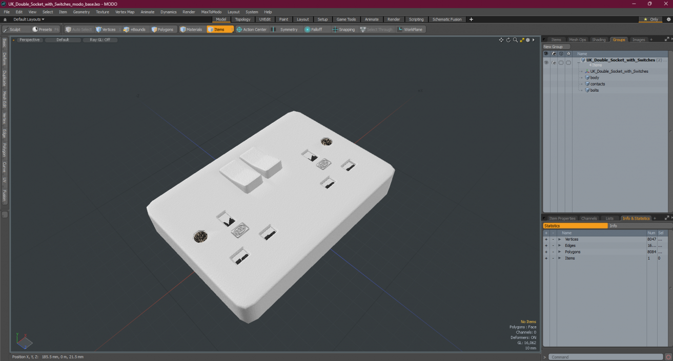 3D model UK Double Socket with Switches