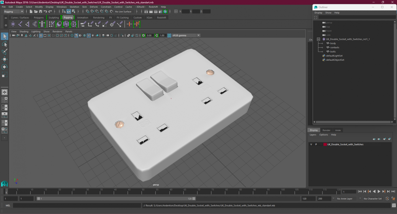 3D model UK Double Socket with Switches