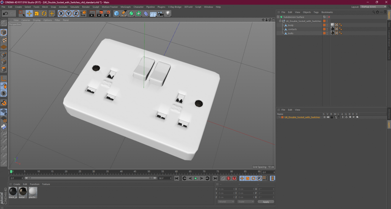 3D model UK Double Socket with Switches