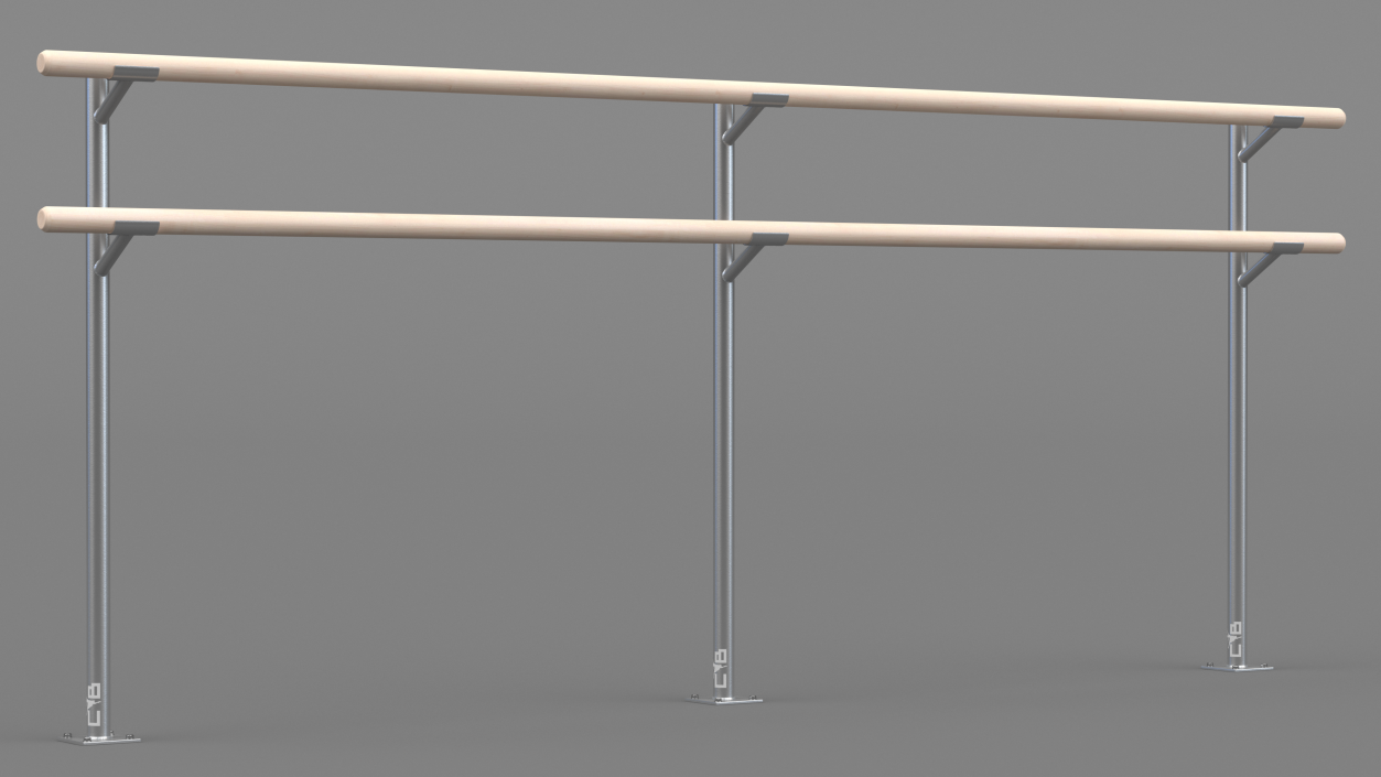 3D Double Ballet Barre Floor Mounted model