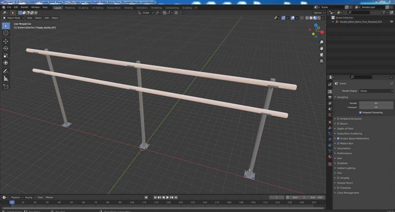 3D Double Ballet Barre Floor Mounted model