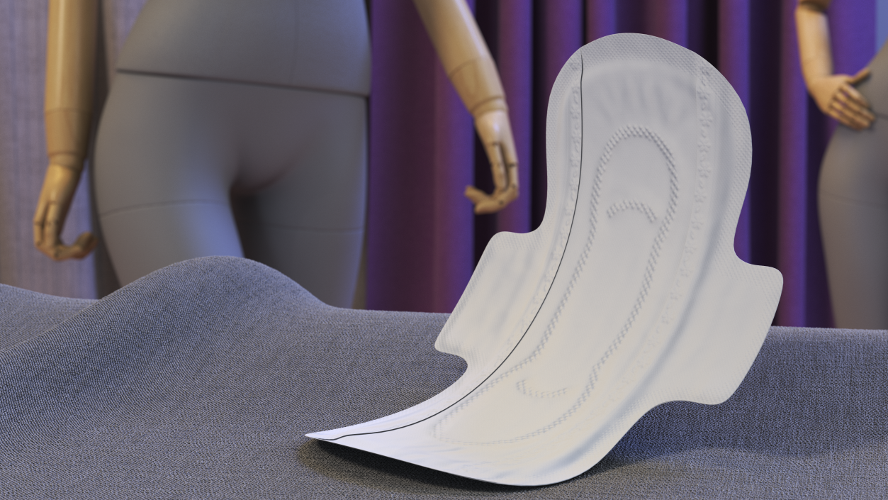 Curved Sanitary Napkin Pad with Wings 3D