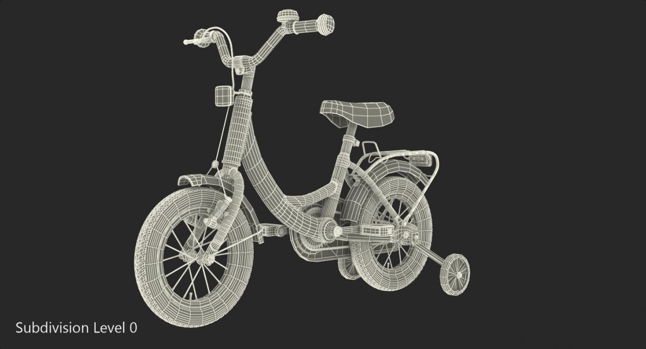 3D Small Kids Bike with Training Wheels Rigged model