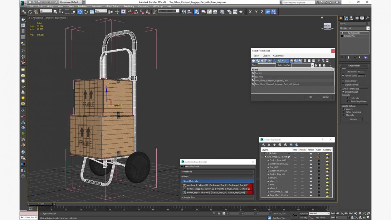 3D Two Wheel Compact Luggage Cart with Boxes