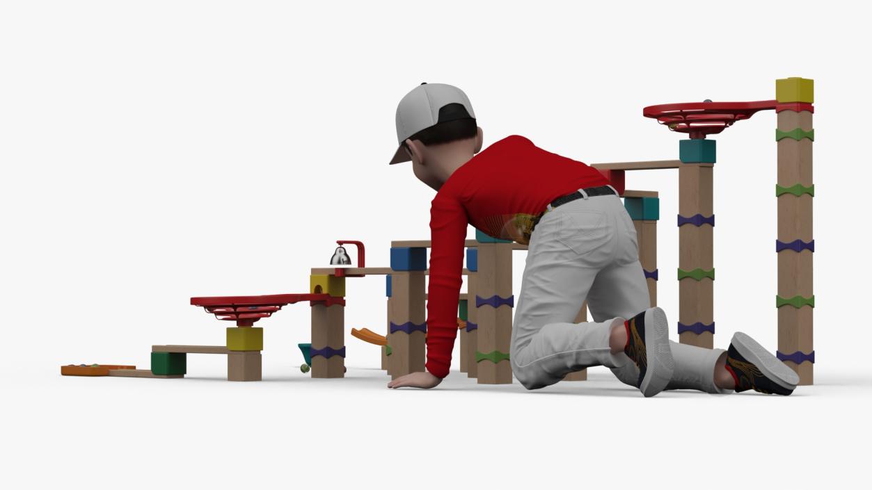 3D model Wooden Marble Run Toy with Child Playing