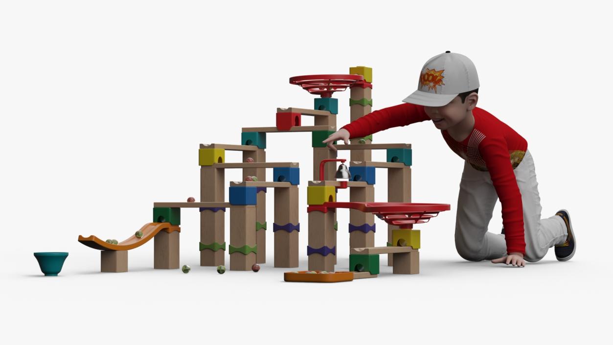 3D model Wooden Marble Run Toy with Child Playing