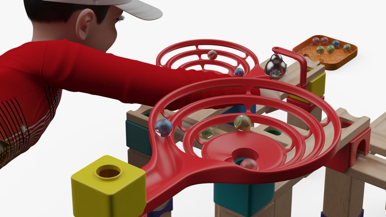 3D model Wooden Marble Run Toy with Child Playing