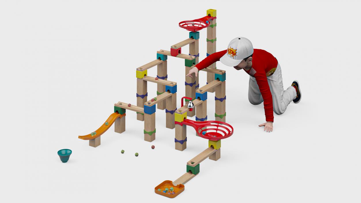 3D model Wooden Marble Run Toy with Child Playing