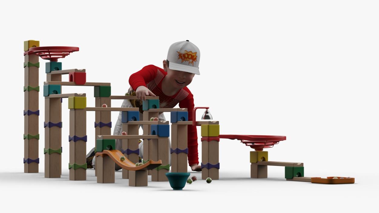 3D model Wooden Marble Run Toy with Child Playing